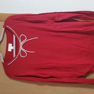 ELLE Red Sweater with Faux Pearl Bow
